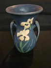Roseville Art Deco Blue Double Iris 2 Handeled Vase 7.5" Shape 920-7 B58