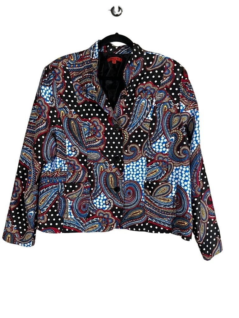 Joni B Jacket Women XL Black Collared Buttons Retro Red Paisley Floral 80s Vtg