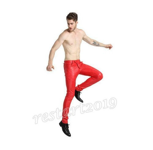 Herren Sommer Lederhose Koreanische Eng anliegende Trend PU Hose Große Größe Rot L - Bild 10 von 16