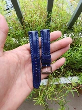 18/16MM Navy Blue 100% Genuine Leather Skin Watch Strap Band-Quick Release