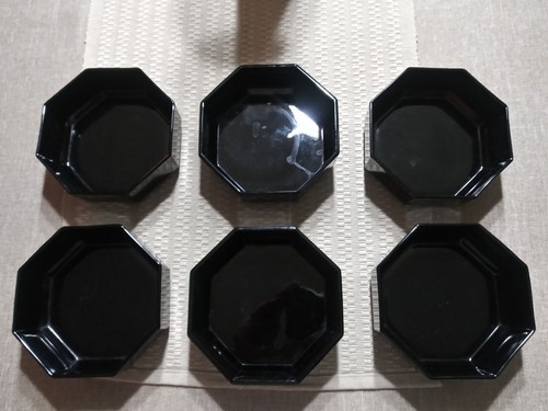 Vintage Mcm Set of 6 Arcoroc Octime Octagon Black Cereal Soup Bowls Made France - Picture 5 of 9