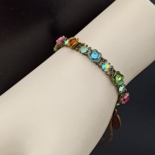 Michal Negrin Bracelet Roses Colorful 3D Enamel AB Crystals Shabby Sick Romantic - Picture 5 of 22