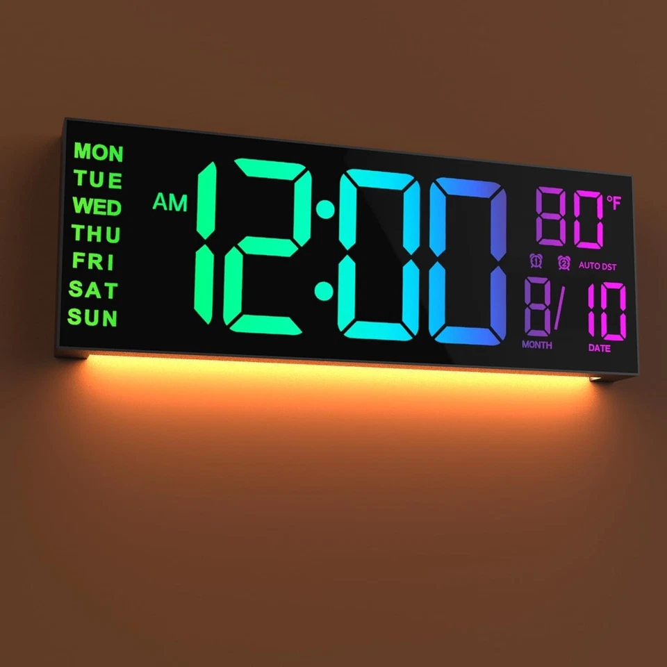 Sleek 16'' Digital Wall Mount Clock with Alarm & Night Light for Living Room - Image 3 of 4