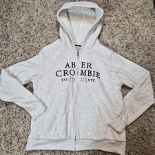 Abercrombie  Fitch Light Gray Fleece Full Zip Hoodie Women Hooded Logo