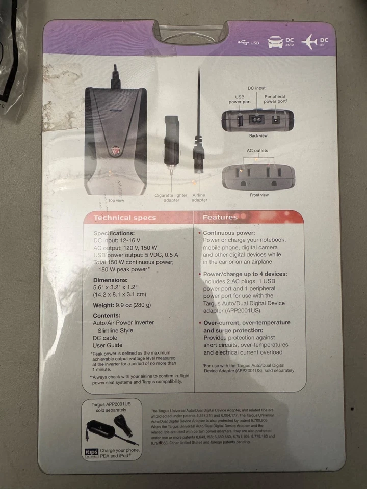 Targus APV12US Slim Line 150W Auto/Air Power Inverter - Image 2 of 2