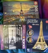 Paris Eiffel Tower Puzzle Lot W 3D Lights 1000 Eurographics 500 EducA Lit Tower