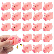HAKACC 20 PCS Mini Squishies Pig Bath Toys, Pink Rubber Squeaky Baby Bathtub Toy