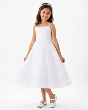 Girls White Sleeveless Lace Trim Dress Size 10 First Communion Formal