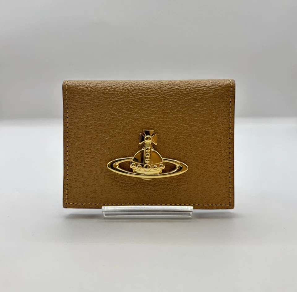 Vivienne Westwood Cuero Doble Plegable Portatarjetas de Identificación Orbe Logo Camel Beige Foto 3 de 4