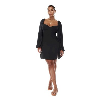 Aritzia Black Novella Long Sleeve Mini Dress Wilfred SZ 8 Puff Sleeve Crepe NEW
