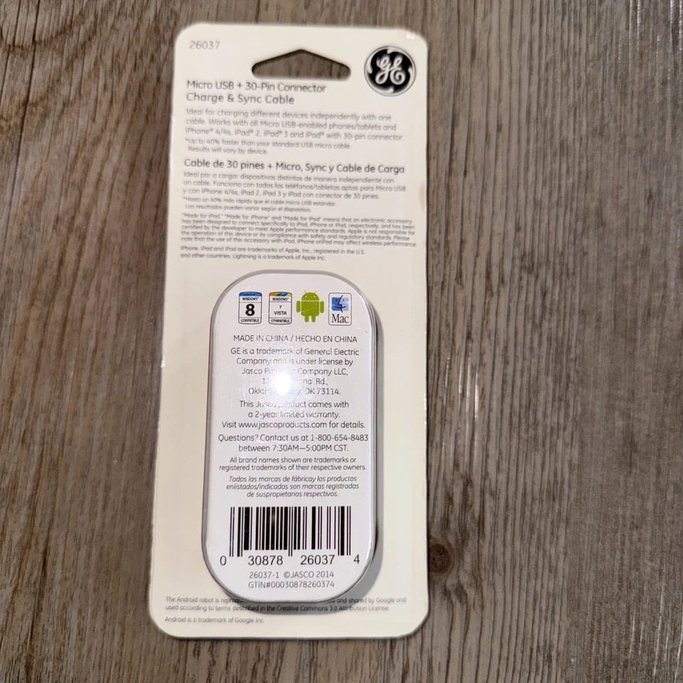 GE Micro USB Adapter 30 Pin Connector New Ultra Charge & Sync Cable Pc Or Mac - Image 3 of 3