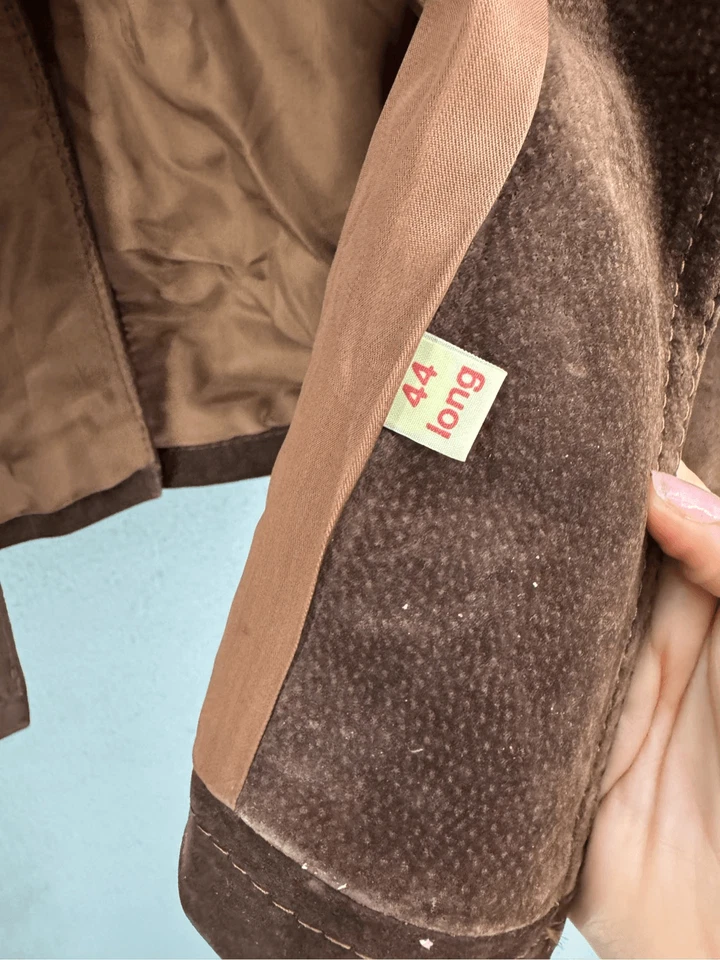Винтажная мужская коричневая замшевая длинная куртка Towncraft из натуральной кожи размер 44 - Изображение 3 из 4