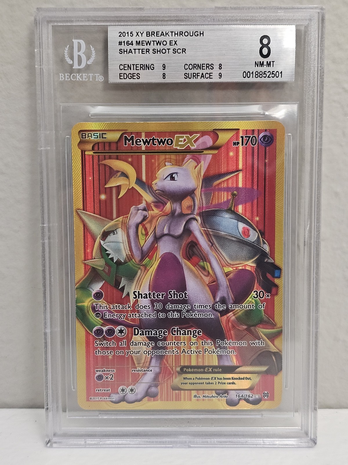 MEWTWO EX SCR 2015 POKEMON XY BREAKTHROUGH 164 BGS 8 NM-MT