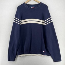 TOMMY HILFIGER Sweater Mens 2XL Striped Rugby Rollneck Pullover Cotton Blue VTG