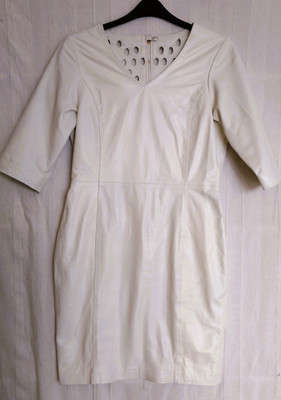 Vintage weißes weiches Lederkleid 80er 90er Größe 10-12