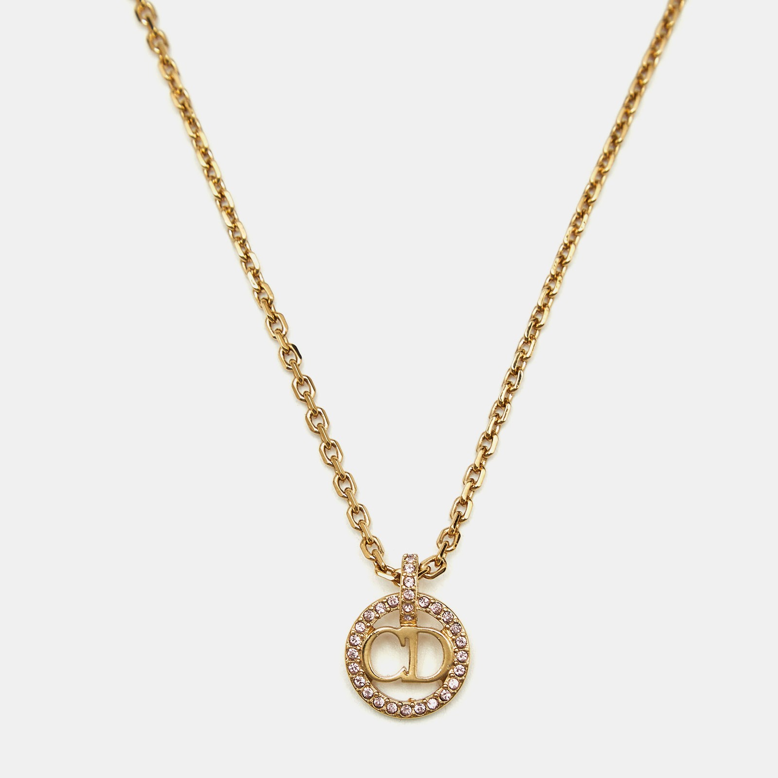 Dior Petit CD Crystal Gold Tone Necklace with Pendant