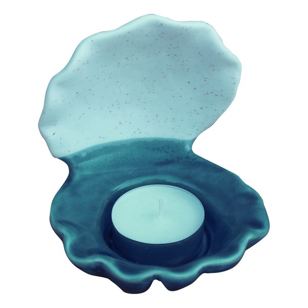 Teelicht - Muschel Aus Steingut Lackiert 9 X 10,5 Cm Blau/Weiß Sea-Club-image