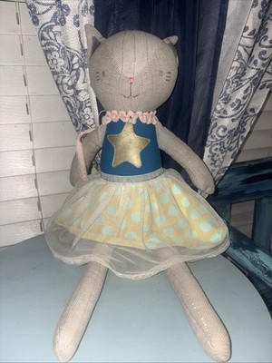 Pillowfort Cat Princess Ballerina 18  Long Gray Plush Star Blue Yellow Dress