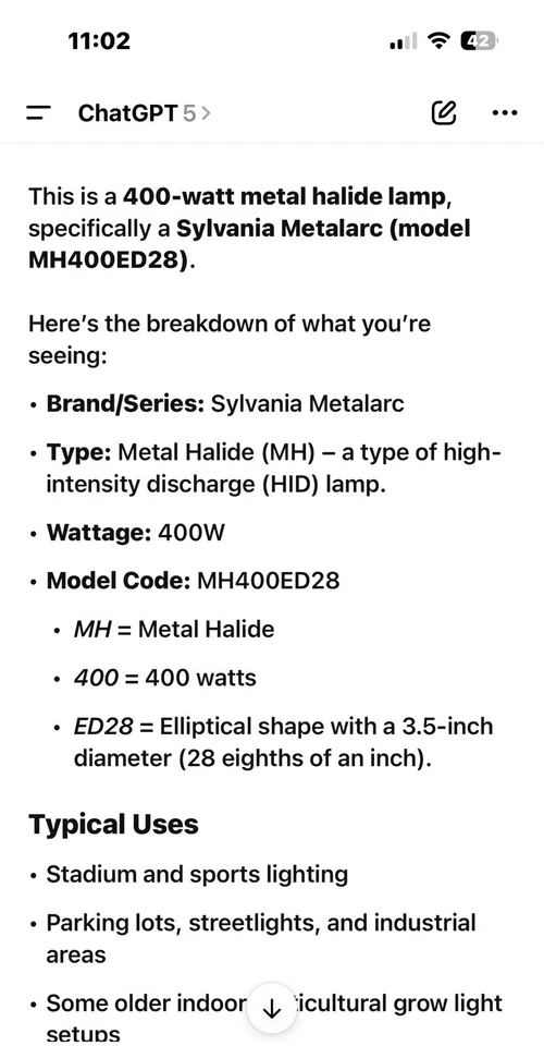 Sylvania ~ Clear, ED28, 400 Watt HID Metal Halide Metal Arc Lamp Light Bulb NOS! - Image 4 of 4