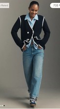 NWT Anthropologie size S blazer jacket in navy blue with white trim preppy