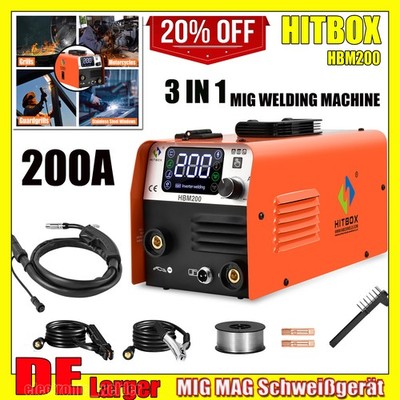 HITBOX MIG MAG Schweißgerät 200A,Fülldraht Schweissgerät Kit fürAnfänger DE