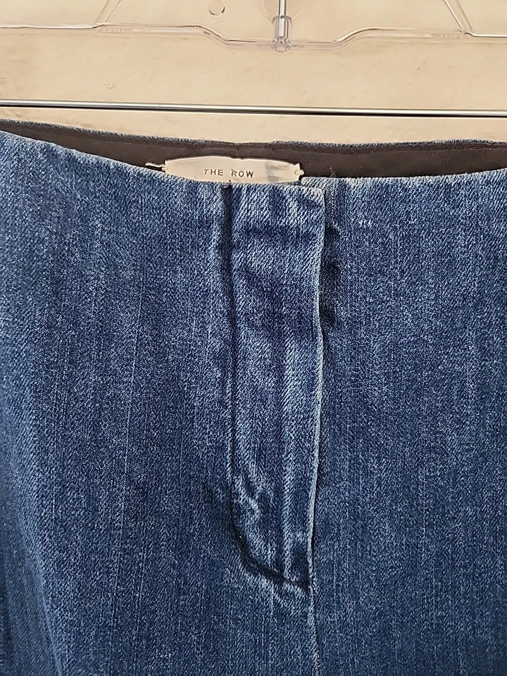 Pantalones de mezclilla para mujer The Row Horn botón recto mini acampanados talla 10 Foto 3 de 4