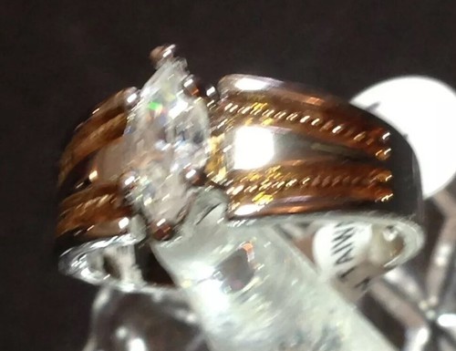 Two Tone Gold Plated Ring Size 9 Clear Stone Taiwan Seta - Picture 6 of 12