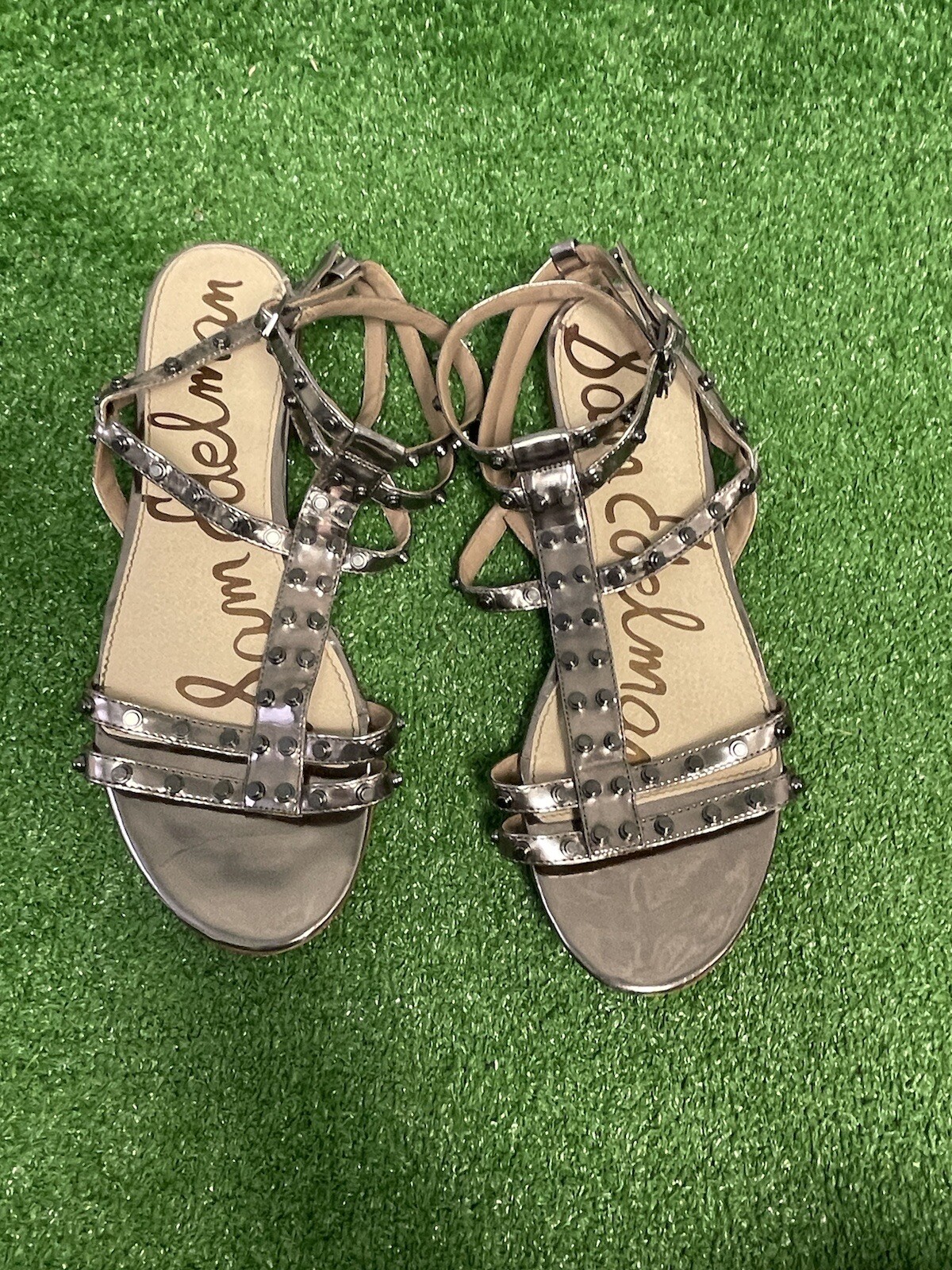 Sam Edelman Women's Size 10M Berkeley Silver Leather Studded Gladiator  Sandals | eBay