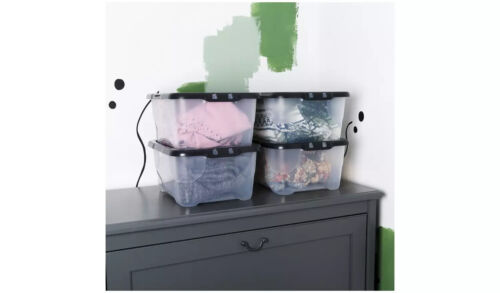 10L Capacity Clear Plastic Storage Boxes Pack of 4 Stackable Lidded Containers - Picture 6 of 7