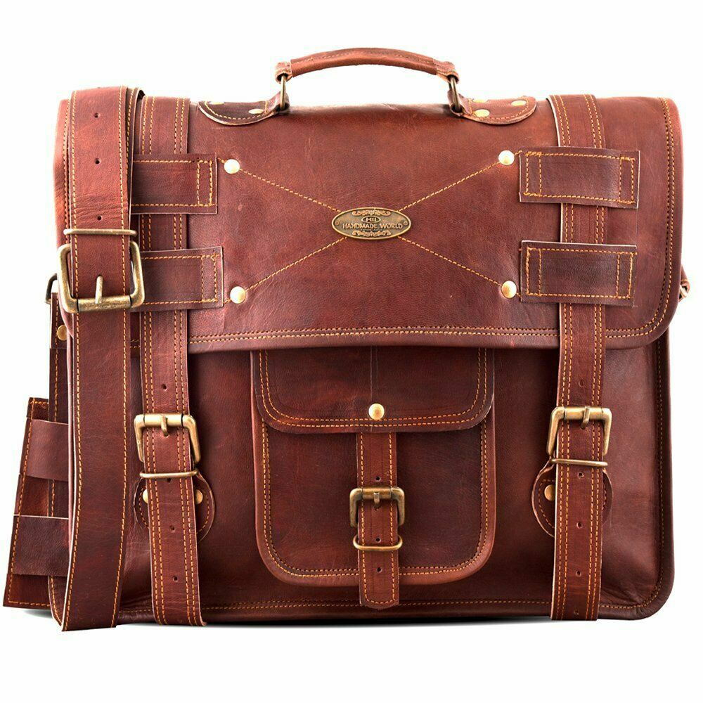 Men's Handmade Retro Leather Messenger Bag for Office & Laptop