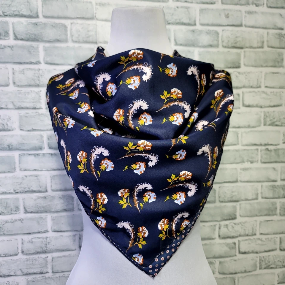Banana Republic Enid Floral Navy Blue  Polyester 35"X35" Square Scarf Head Wrap - Image 2 of 4