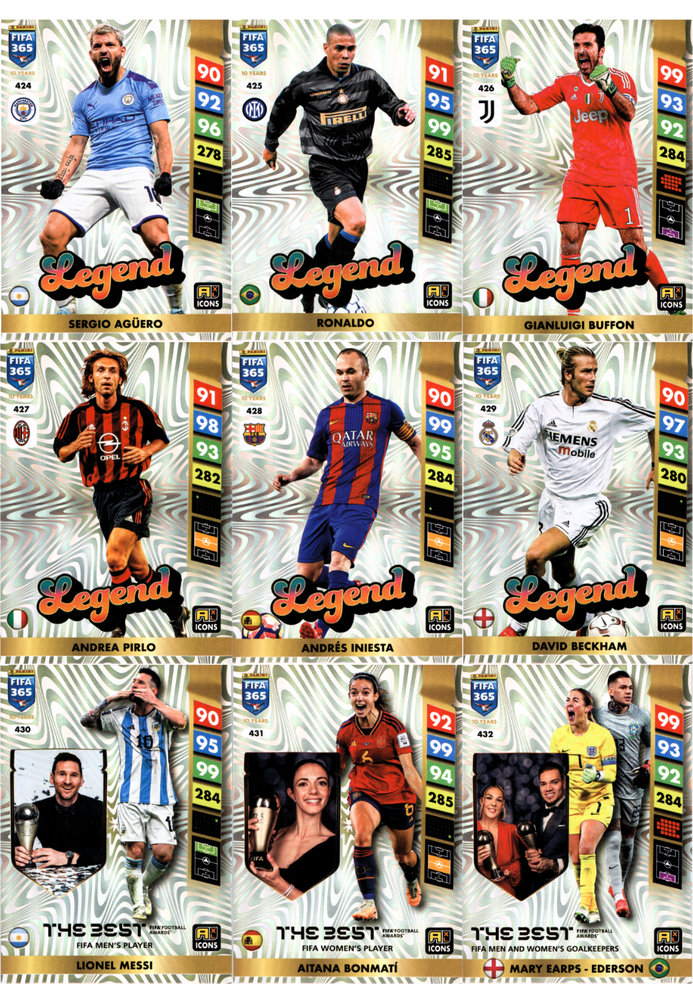 PANINI FIFA 365 2025 THE BEST LEGEND Messi Ronaldo Iniesta Beckham (424 - 432)