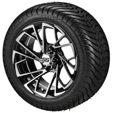 (4) Golf Cart 215/35-12 Low Profile Tires on 12x7 Black/Machined Stinger Wheels