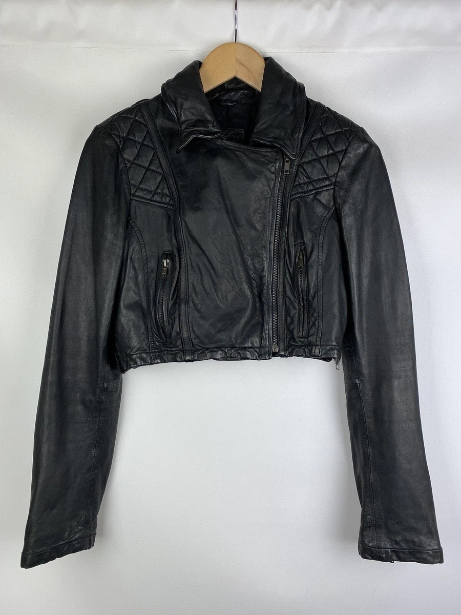 Cropped leather jacket uk sale