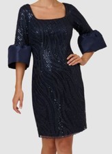 Adrianna Papell Womens' Blue Sequins Embroidered Square Neck Dress Size 4