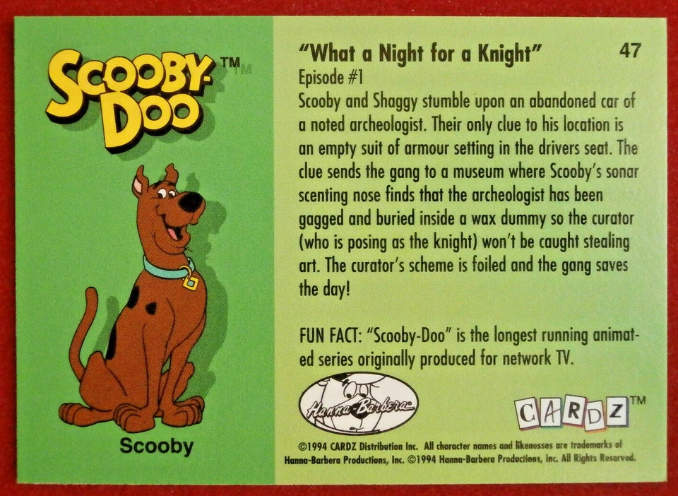 HANNA-BARBERA - Card #47 - SCOOBY-DOO - WHAT A NIGHT FOR A KNIGHT - CARDZ 1994 - Image 2 of 2