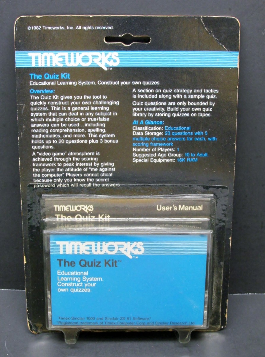 The Quiz Kit, Timex Sinclair & Sinclair ZX-81, Timeworks 1983, New