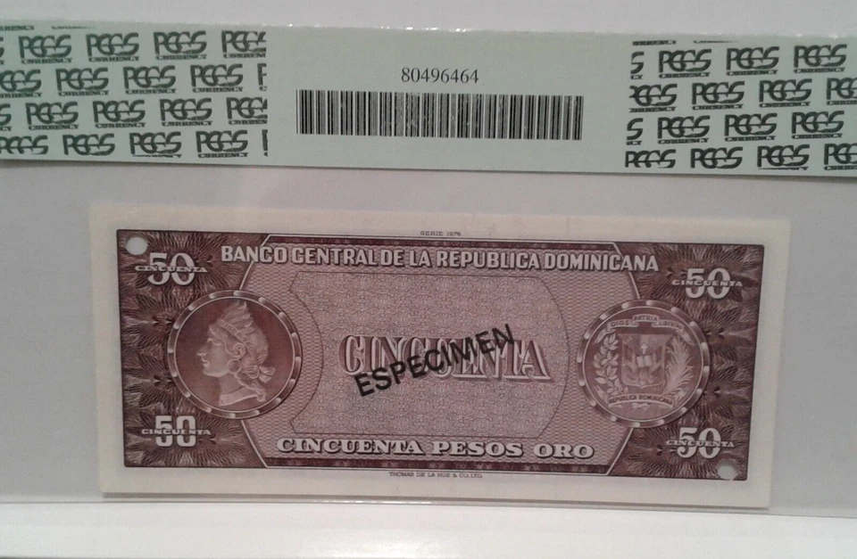 Dominican Republic 50 pesos Oro Especimen 1975-76 PCGS 58 Choise About New - Image 2 of 4