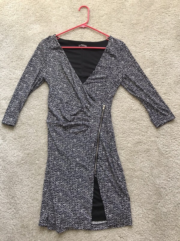 Express Zip Front Wrap Dress Size Small Python Career Pattern Black White