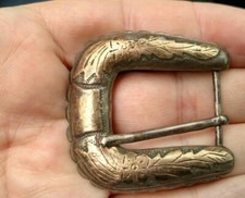 Vintage early 1930s Mexican Taxco Sterling silver gold leafs belt buckle western