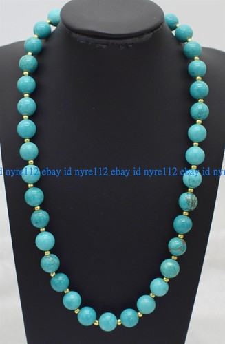 Collana perle pietre preziose rotonde turchese blu naturale originale 6/8/10/12 mm 18" AAA - Foto 4 di 12