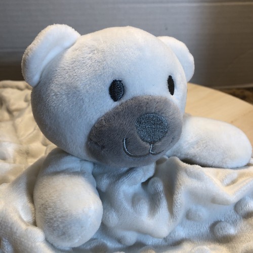 Little Beginnings Bear Lovie Security Blanket White Gray Minky Dot Baby Sherpa - Picture 2 of 6