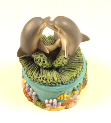 Dolphin Resin Trinket Box Jewelry Storage Or Home Decor Collectible Approx 5 