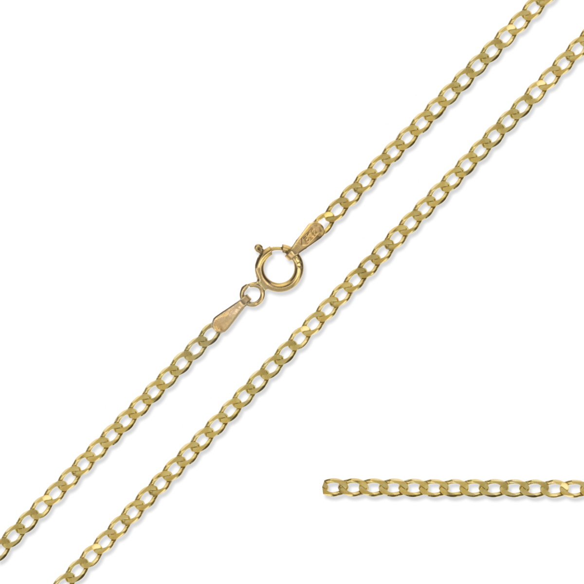 9CT GOLD CURB CHAIN DIAMOND CUT FLAT LINK CHAIN PENDANT