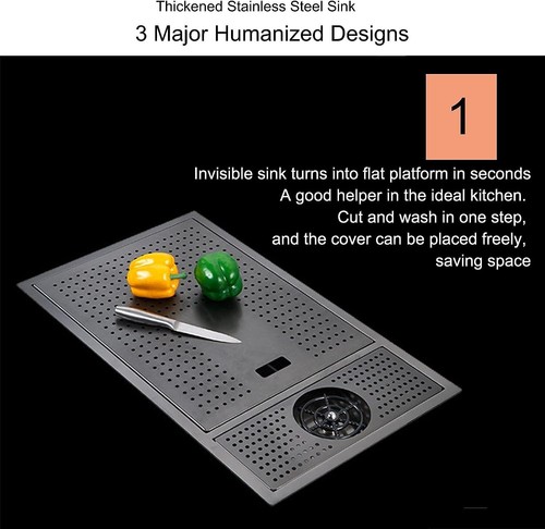 Hidden Bar/Cafe/RV/kitchen Sink wFoldable Faucet &Glass Rinser Set Black 23 INCH - Picture 4 of 7