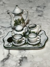 Andrea by Sadek Mini Tea Set Green Leaves And Vines Miniature 10 pc NOS Orig Box