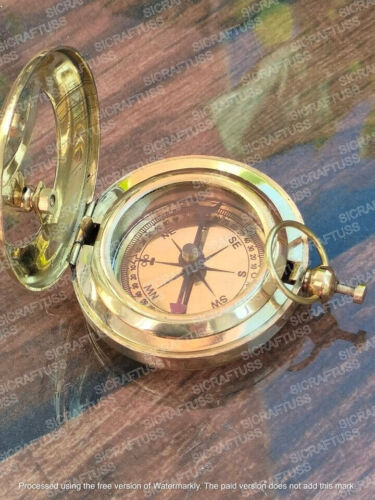 Antico orologio da tasca vintage Elgin in ottone con bussola meridiana da tasca in ottone regalo - Foto 7 di 14