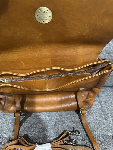 Pratesi Firenze Italy Brown Leather Vendor Style Mail Bag B475 Buckle Strap NWT - Picture 9 of 16