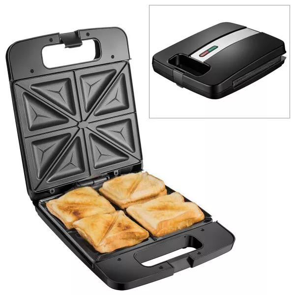 QUAD TOASTED SANDWICH TOASTER 4 SLICE TOASTIE MAKER MAKING MACHINE 1400W