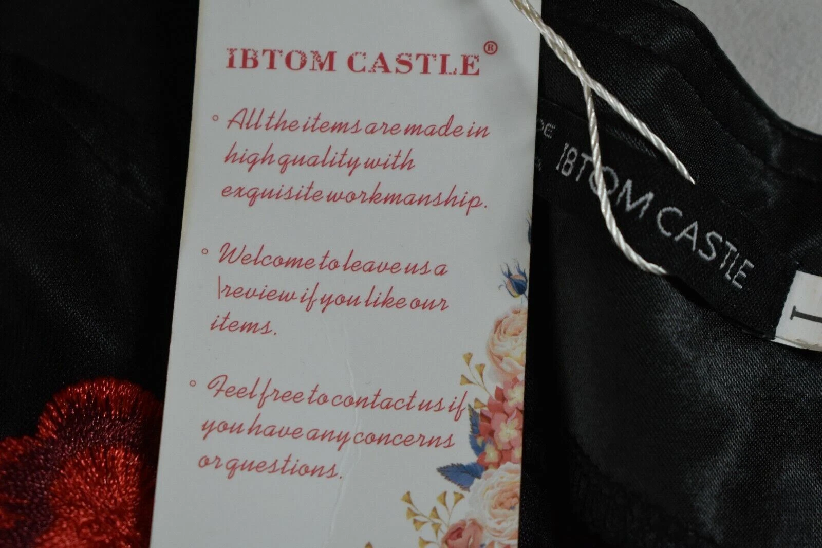 Abito a tracolla IBTOM CASTLE da donna nero e rose in pizzo anni '50 San Valentino L